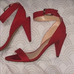 Red ankle strap heels